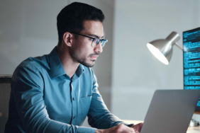 Laptop,,Screen,And,Business,Man,For,Coding,,Software,Development,And