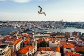 Shot of a scenic city view taken from the top of the tower in Istanbul city